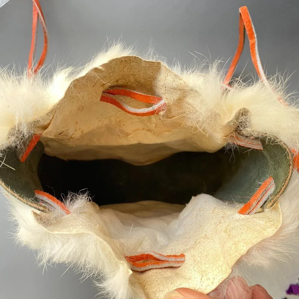 Handmade Genuine Rabbit Fur Drawstring Bucket Bag​​ - Picture 7 of 14